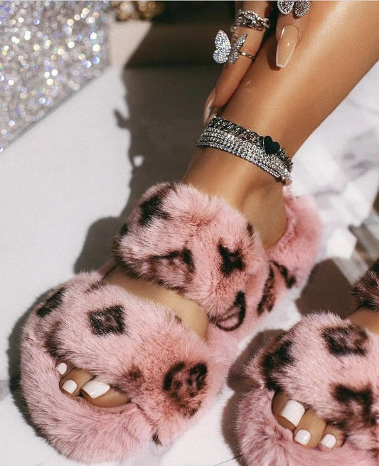 Winter Indoor Fur Slippers House Full Furry Soft Fluffy Plush Platform Flats Heel Non Slip