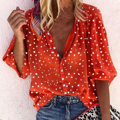 Women Blouse Sexy V-Neck Tops Pineapple Printed Shirts