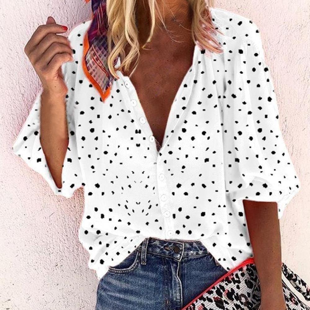 Women Blouse Sexy V-Neck Tops Pineapple Printed Shirts