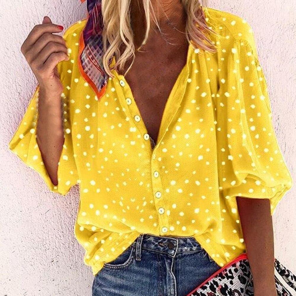 Women Blouse Sexy V-Neck Tops Pineapple Printed Shirts