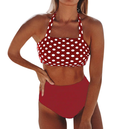 Women Bikini Set Halter Vest Beach High Waist Dot Swimwear