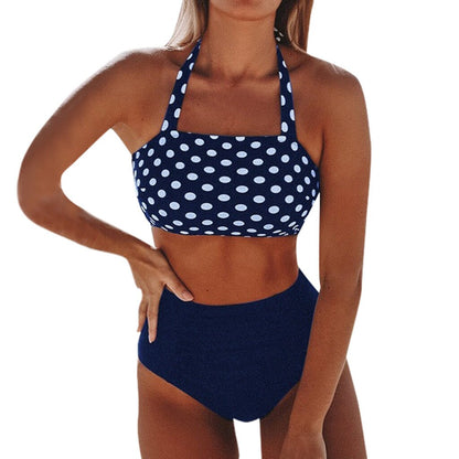 Women Bikini Set Halter Vest Beach High Waist Dot Swimwear
