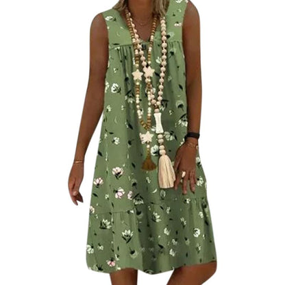 Women Summer Casual Printed Sleeveless Floarl Dress