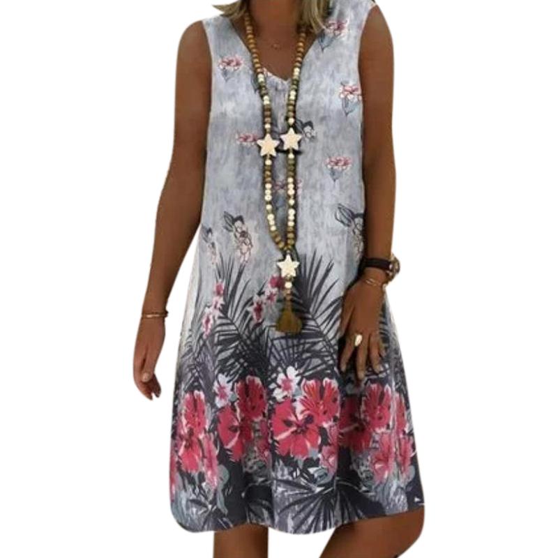 Women Summer Casual Printed Sleeveless Floarl Dress