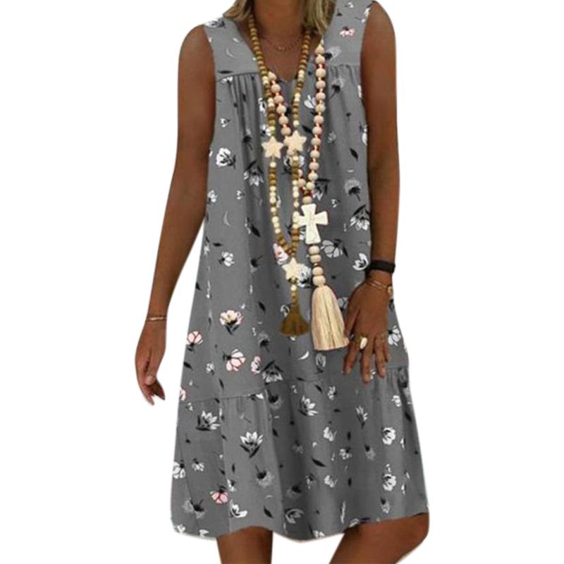 Women Summer Casual Printed Sleeveless Floarl Dress