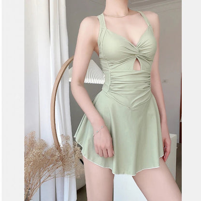 Women Hanging Neck Sweet Cute Swimwear Sexy One-Piec Beach Wear Swim Suit Beach Dress Swimsuit High Waist Bathing Suit For Girls