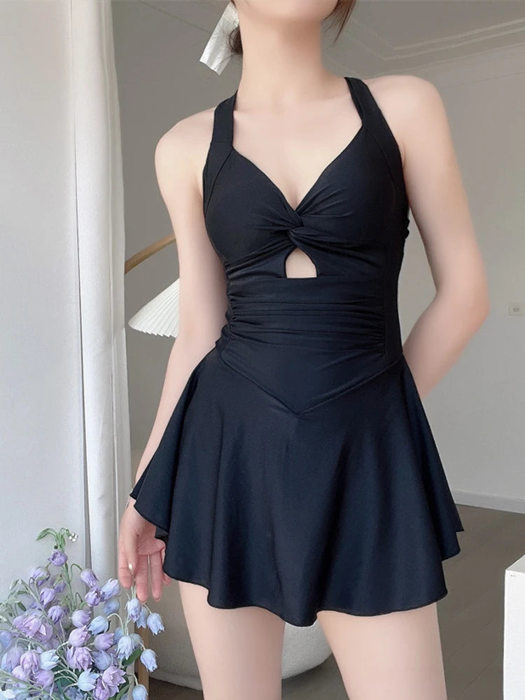 Women Hanging Neck Sweet Cute Swimwear Sexy One-Piec Beach Wear Swim Suit Beach Dress Swimsuit High Waist Bathing Suit For Girls