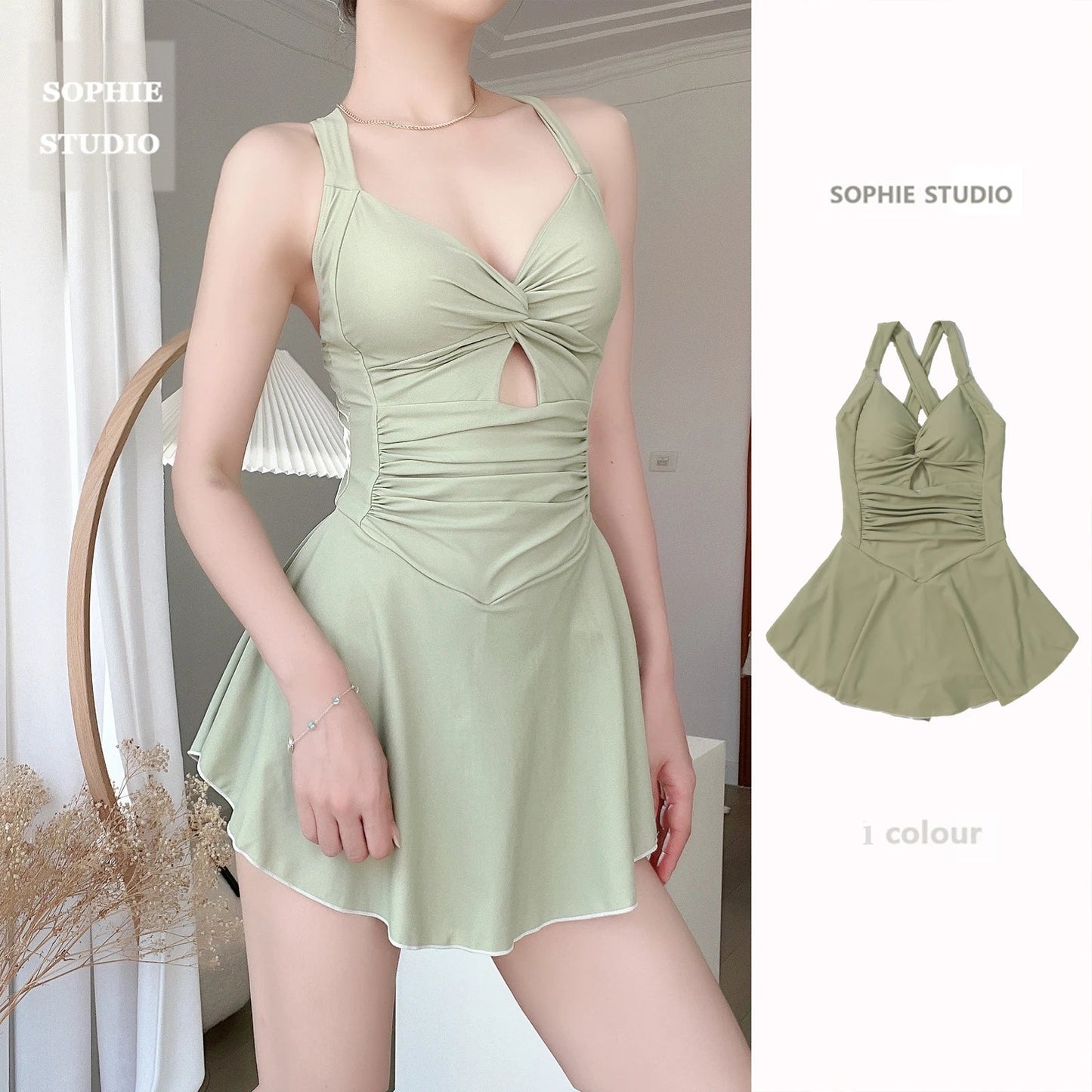 Women Hanging Neck Sweet Cute Swimwear Sexy One-Piec Beach Wear Swim Suit Beach Dress Swimsuit High Waist Bathing Suit For Girls
