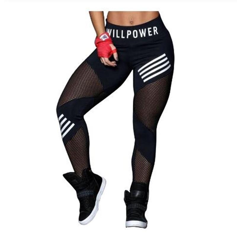 Women Leggings High Waist Mesh Pacthwork Sports Leggings  Plus Size Black Gym Fitness Letter Print Sportwear Femme