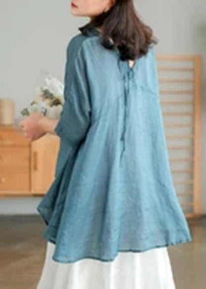 Women Ramie Lace-up Pure Color Irregular Casual T-shirt