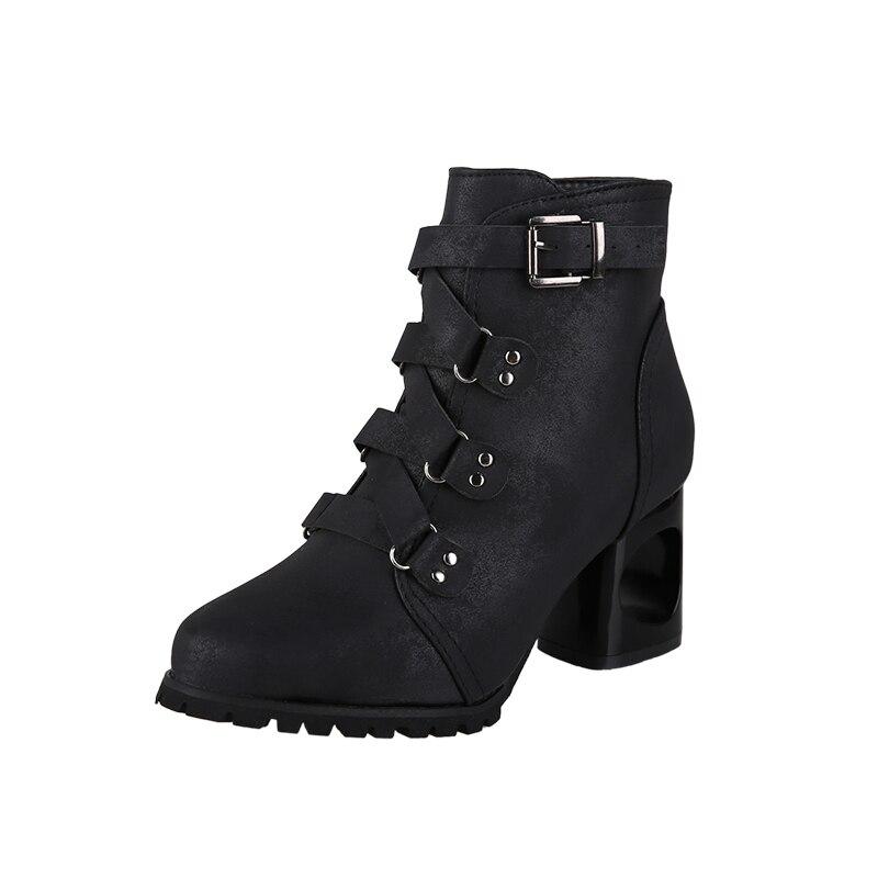 Women  Ankle Pumps Pu Leather Toe Boots Solid Autumn Winter  High-Heeled Shoes