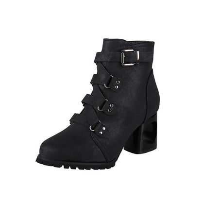 Women  Ankle Pumps Pu Leather Toe Boots Solid Autumn Winter  High-Heeled Shoes