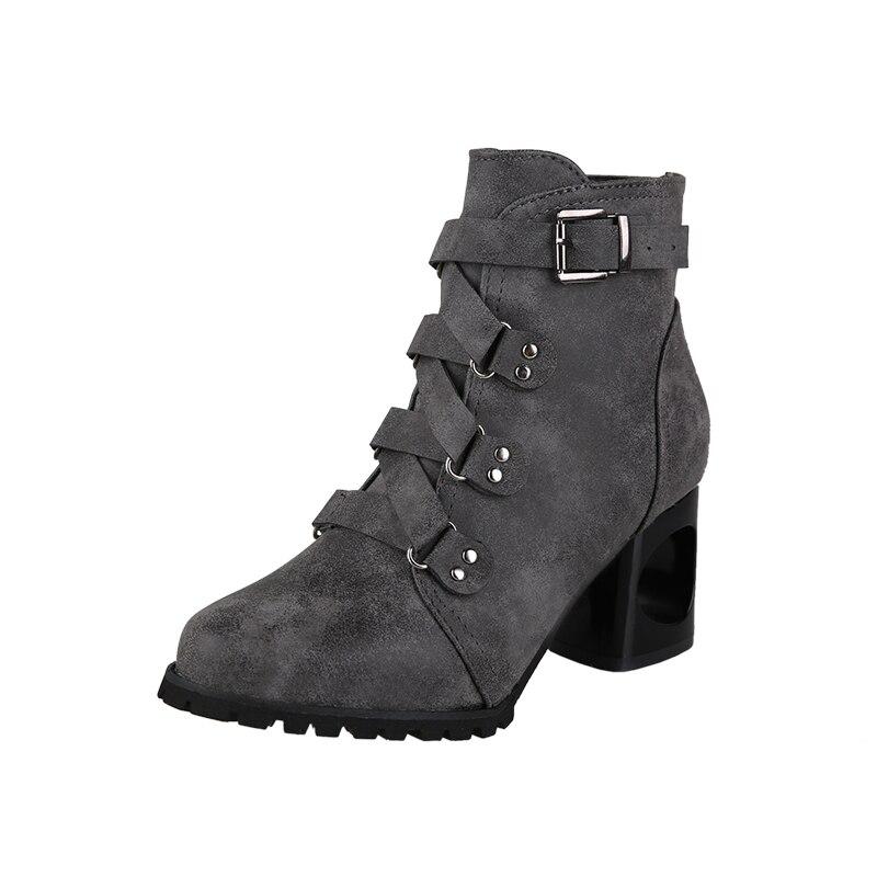 Women  Ankle Pumps Pu Leather Toe Boots Solid Autumn Winter  High-Heeled Shoes