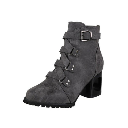 Women  Ankle Pumps Pu Leather Toe Boots Solid Autumn Winter  High-Heeled Shoes