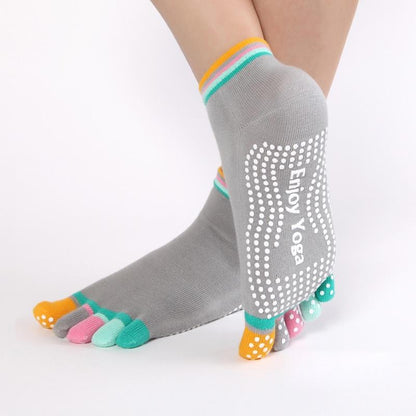 Women Sports Colorful Yoga Socks Hot Fitness And Pilates Cotton Socks Rainbow Workout Anti Slip Toe Socks Breathable Purple