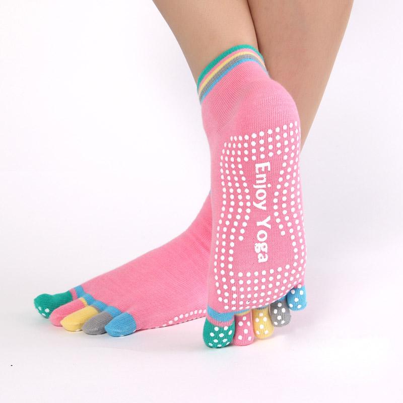 Women Sports Colorful Yoga Socks Hot Fitness And Pilates Cotton Socks Rainbow Workout Anti Slip Toe Socks Breathable Purple
