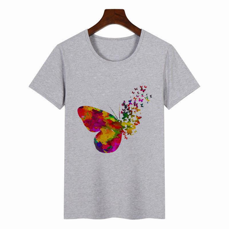 Women'S Colorful Butterfly Print Short Sleeve T-Shirt