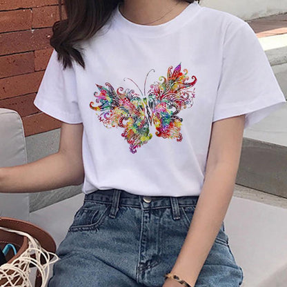 Women'S Colorful Butterfly Print Short Sleeve T-Shirt