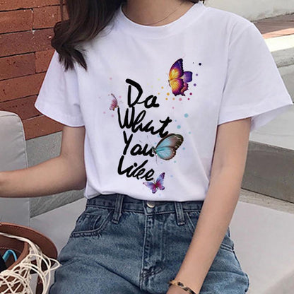 Women'S Colorful Butterfly Print Short Sleeve T-Shirt