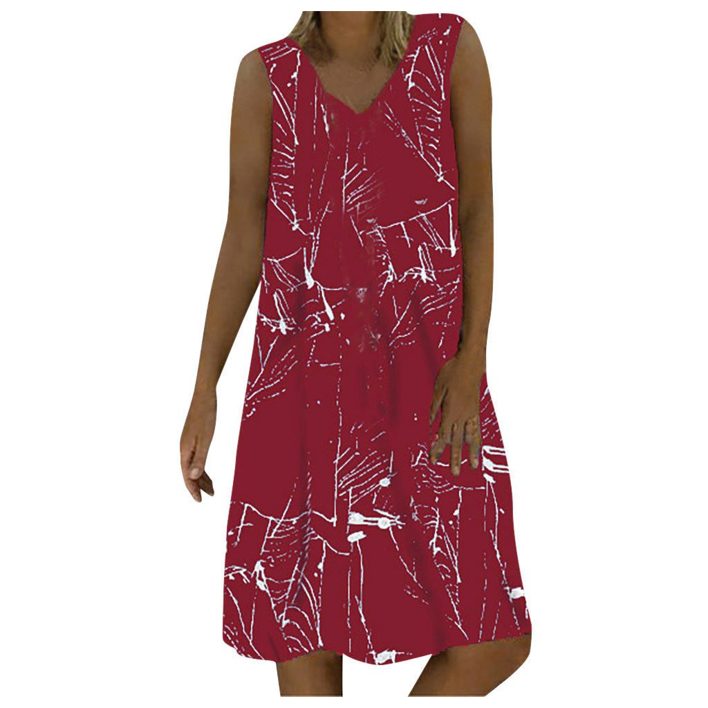 Women'S Dresses Sleeveless V-Neck Boho Print Midi Dress