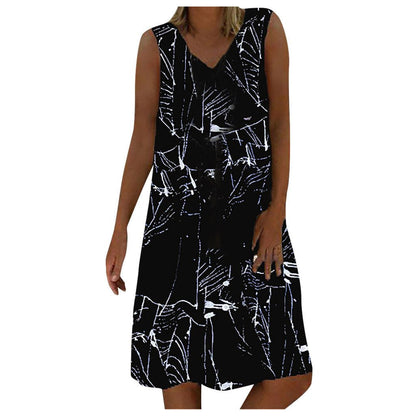 Women'S Dresses Sleeveless V-Neck Boho Print Midi Dress