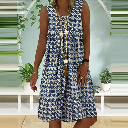 Women'S Dresses Sleeveless V-Neck Boho Print Midi Dress