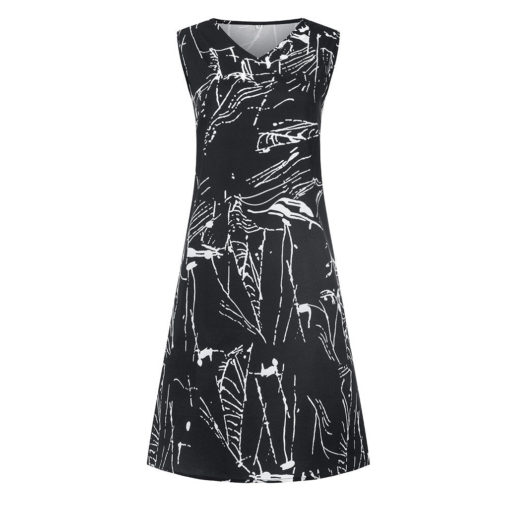 Women'S Dresses Sleeveless V-Neck Boho Print Midi Dress