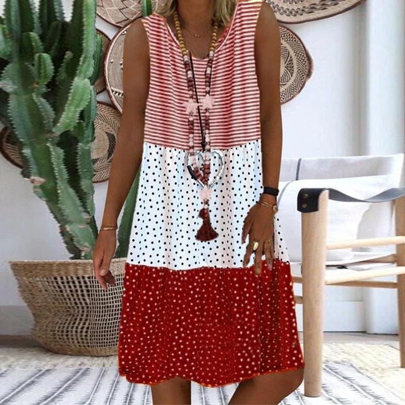 Women'S Dresses Sleeveless V-Neck Boho Print Midi Dress