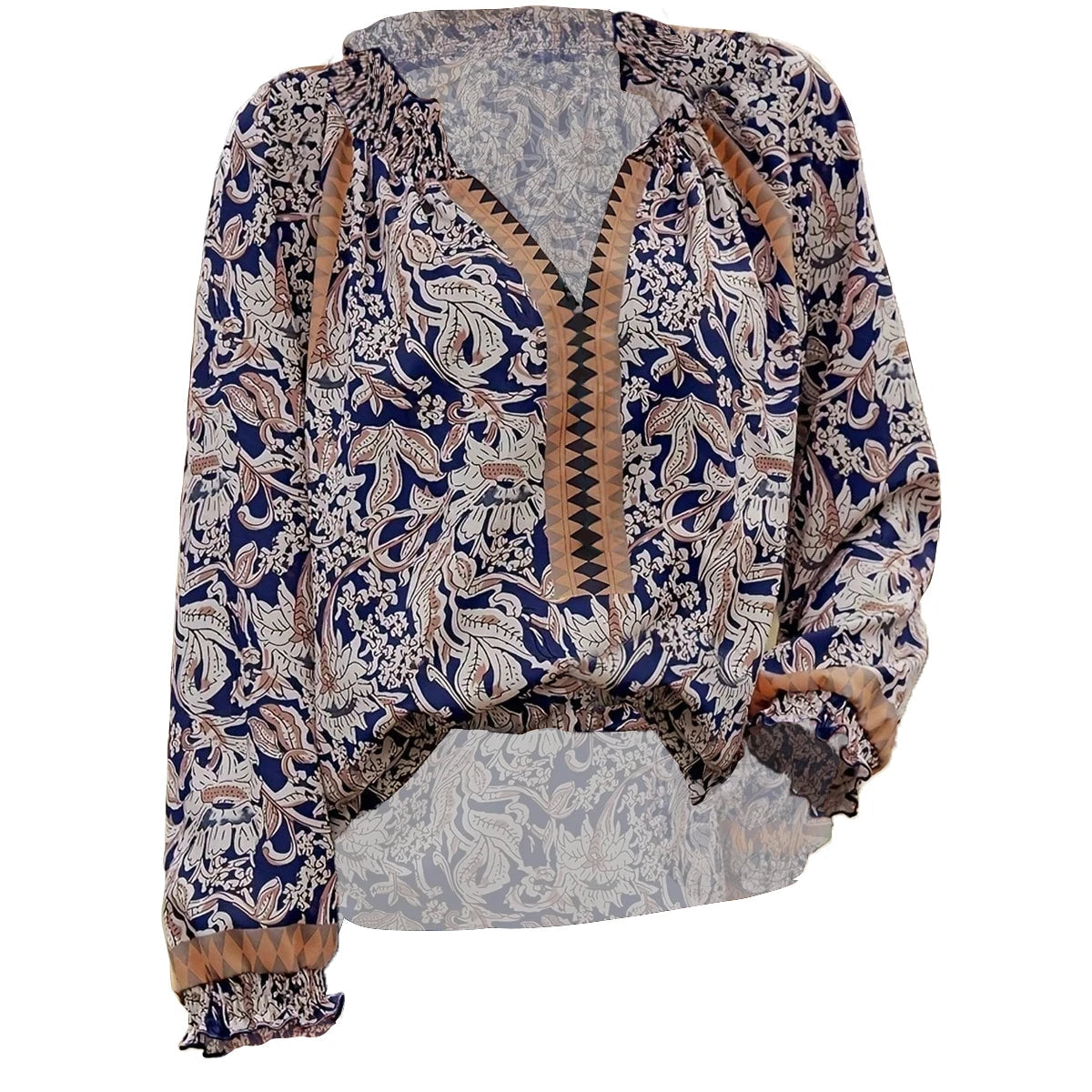Women'S Spring And Autumn Bohemian Print Long Sleeve Tunic Blouse
