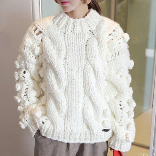 Women'S Sweaters Hollow Out Loose Knitted Lantern Sleeve O-Neck Solid   Female Autumn Warm Ladies Pullovers
