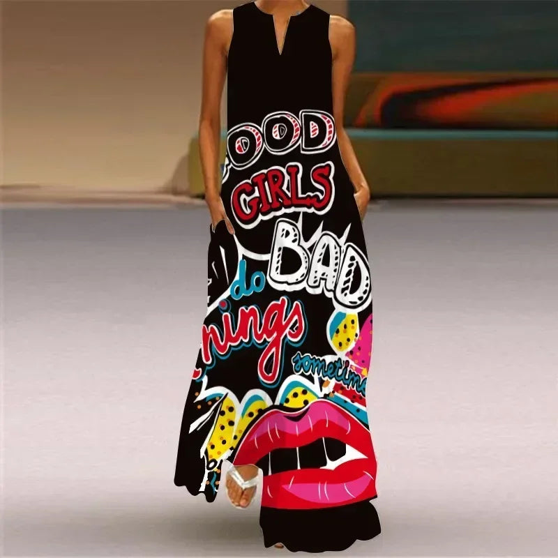 Women'S Summer Boho Vintage Maxi Dress Women'S Pocket Loose Casual Print A-Line Dresses