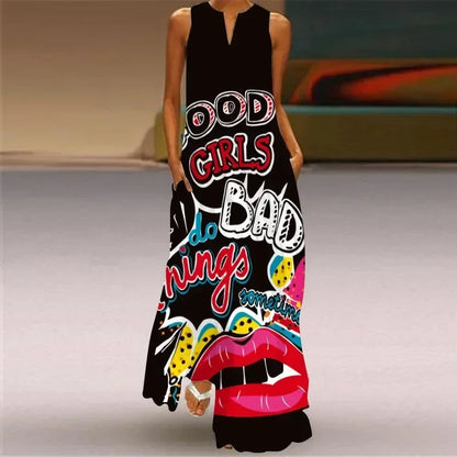 Women'S Summer Boho Vintage Maxi Dress Women'S Pocket Loose Casual Print A-Line Dresses