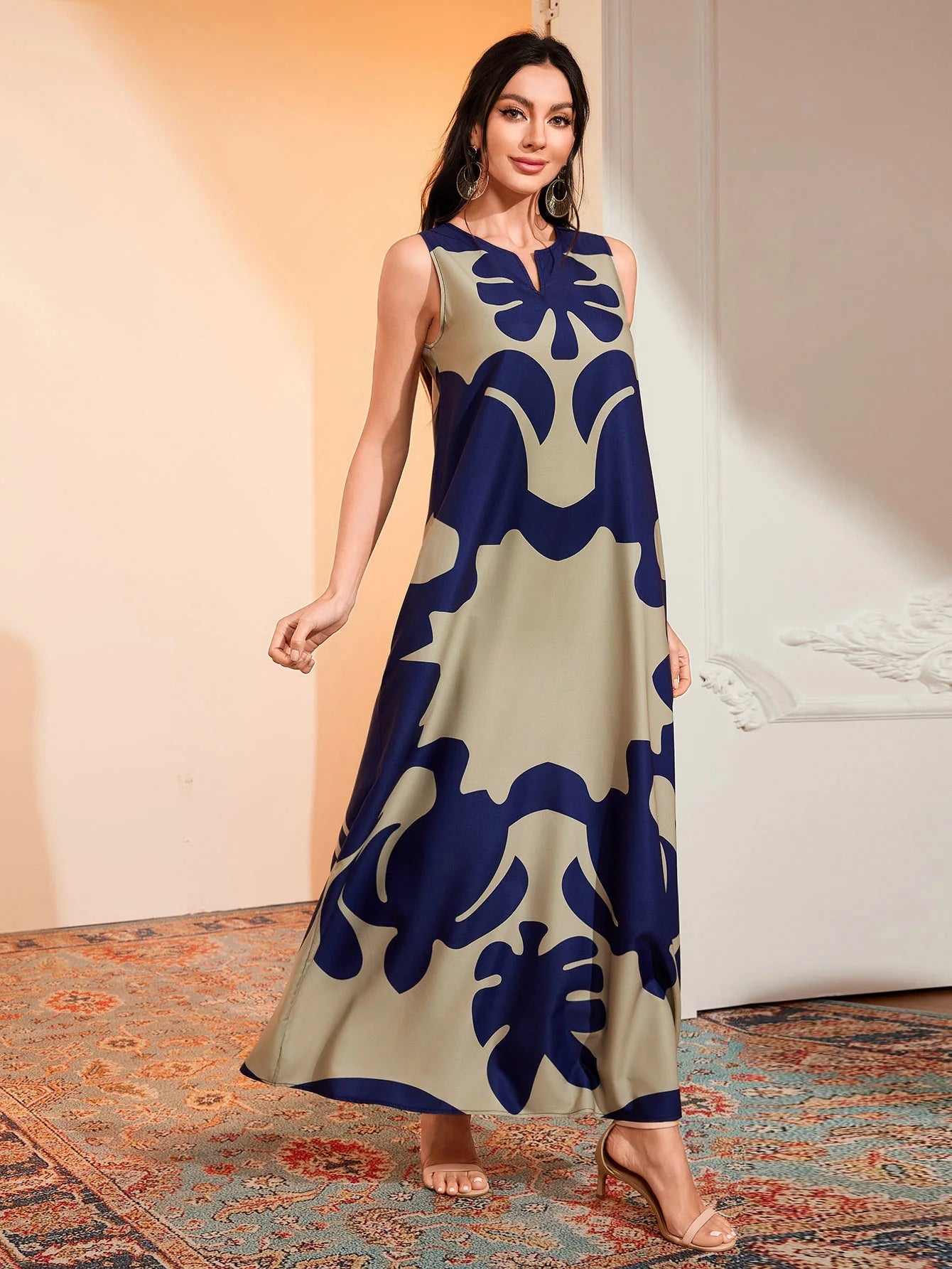 Women'S Summer Boho Vintage Maxi Dress Women'S Pocket Loose Casual Print A-Line Dresses
