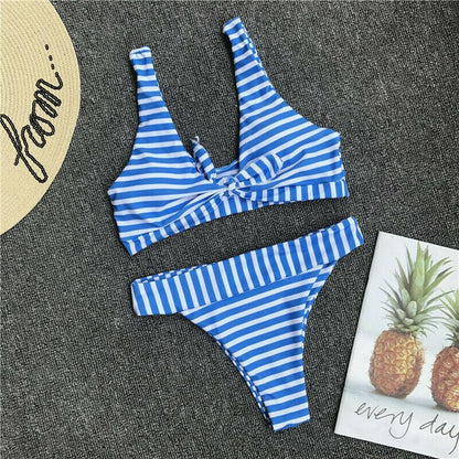 Womens Bikini Set High Waist Knotted Swimwear