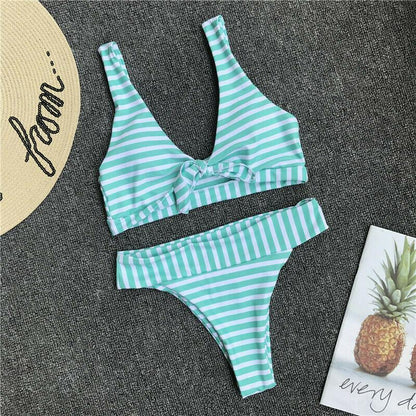 Womens Bikini Set High Waist Knotted Swimwear