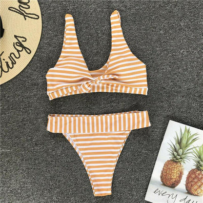 Womens Bikini Set High Waist Knotted Swimwear