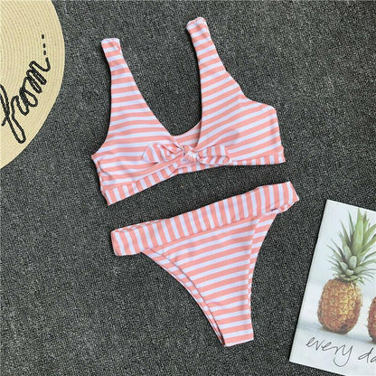 Womens Bikini Set High Waist Knotted Swimwear