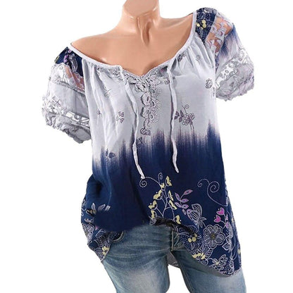 Womens Lace Blouses Summer Short Sleeve Tops Loose Shirt