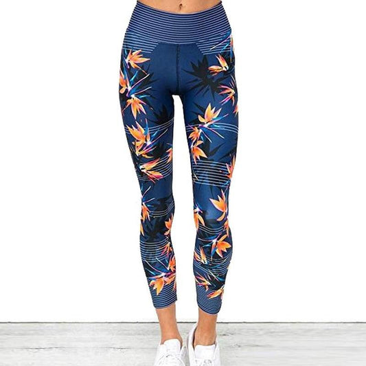 Yoga Pants Women'S Fitness Sport Leggings Stripe Printing Elastic Gym Workout Tights S-Xl Running Trousers Plus Size