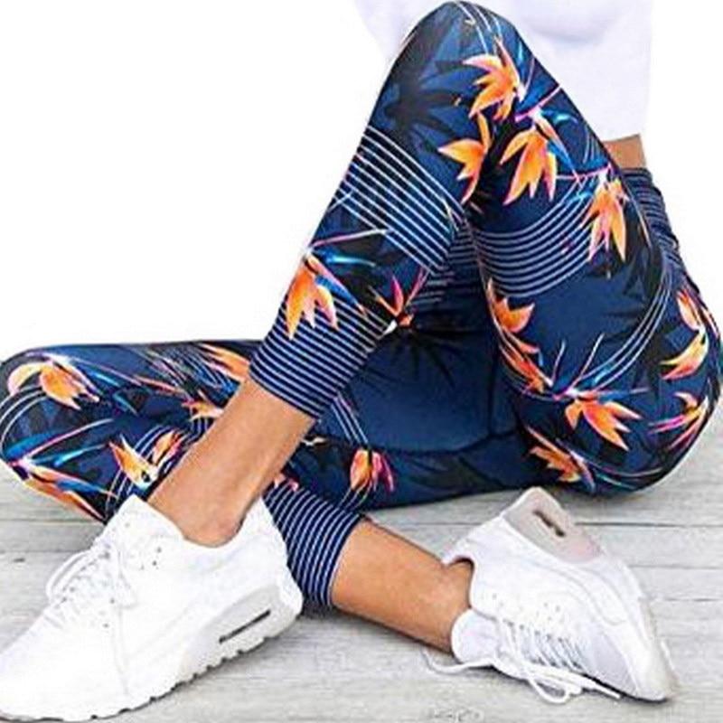 Yoga Pants Women'S Fitness Sport Leggings Stripe Printing Elastic Gym Workout Tights S-Xl Running Trousers Plus Size