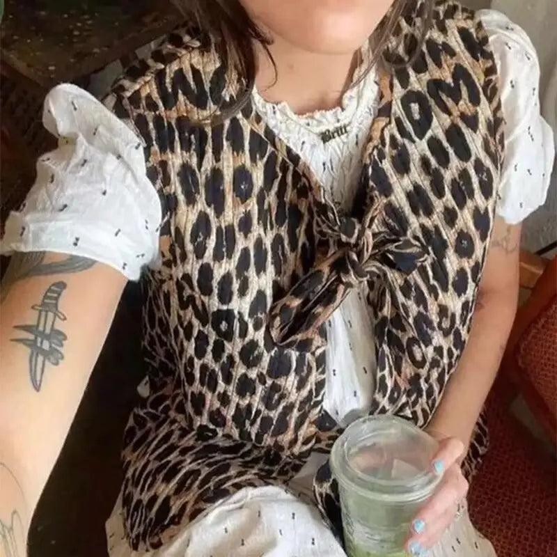 Zaura Spring/Summer 2024 New Women'S V-Neck Bow Decoration Fashion Leopard Pattern Vest