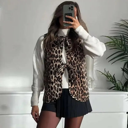 Zaura Spring/Summer 2024 New Women'S V-Neck Bow Decoration Fashion Leopard Pattern Vest