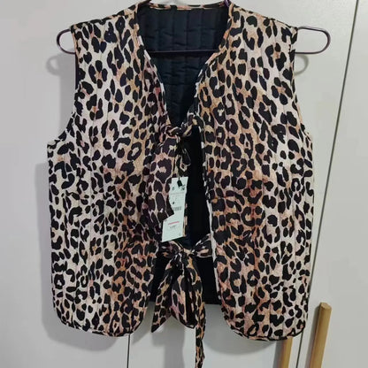 Zaura Spring/Summer 2024 New Women'S V-Neck Bow Decoration Fashion Leopard Pattern Vest
