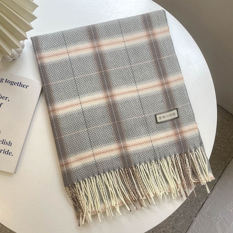 Jacquard Plaid Imitation Cashmere Tassled  Shawl Scarf
