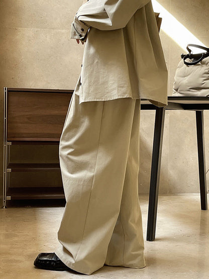 Original Loose Wide Legs Pleated Solid Color Pants