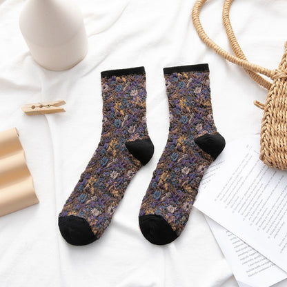 Rufia - 3D Floral Pattern Spring Autumn Mid-Calf Socks