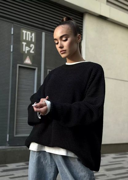 Round Neck Loose Knit Sweater For Women