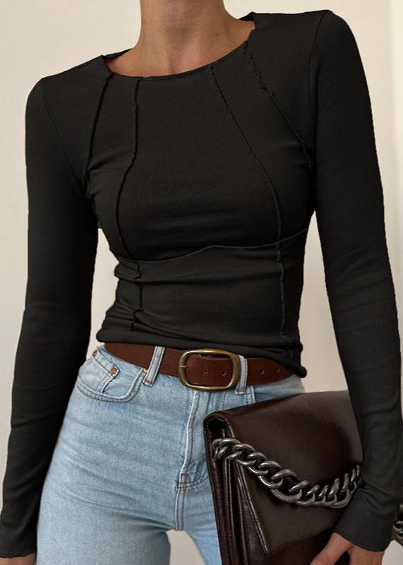 Slim Fit Long Sleeve Knit Top With Split Thread Detail