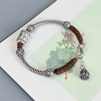 925 Sterling Silver Six-Character Mantra Transfer Beads Heart Sutra Lovers Bracelet