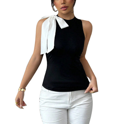 Color Block Bow Tie Slim Vest
